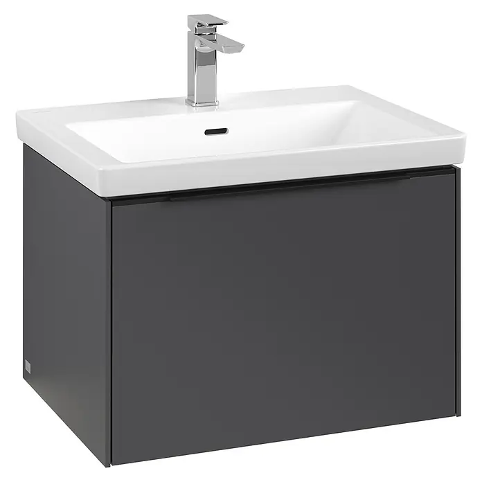 Villeroy & Boch Subway 3.0 Waschbeckenunterschrank - Graphite, Anzahl Schubladen: 1 Stk., Farbe Griff: Volcano Black, B x T x H: 62,2 x 47,8 x 42,9 cm, Mit Beleuchtung - Ein elegantes Waschbecken mit Unterschrank in Anthrazit. Das moderne Design passt perfekt in jedes Badezimmer.