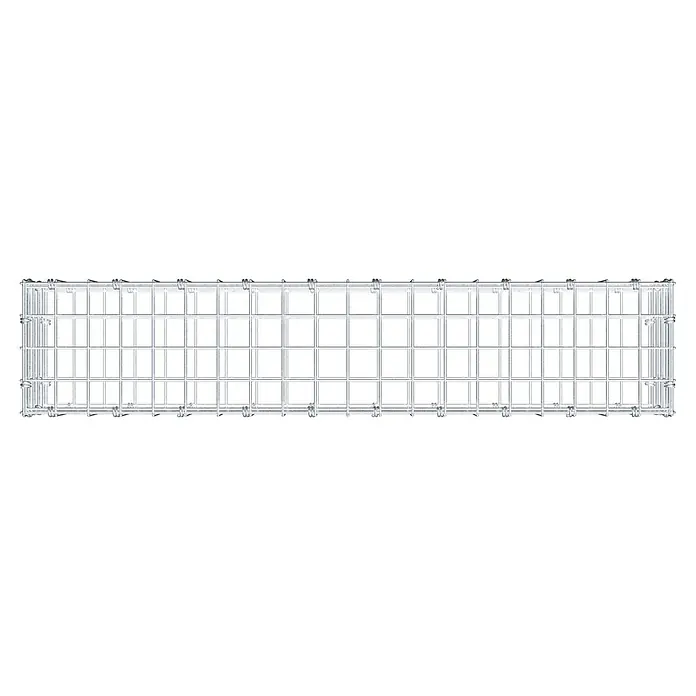 Gabiona Gabione - 100 x 20 x 20 cm, Maschenbreite: 5 cm, Maschenhöhe: 5 cm - Nahaufnahme eines Ablagekorbs aus verchromtem Draht, der für eine optimale Organisation in Küche oder Büro sorgt. Das Gitter-Design bietet einen modernen Look.