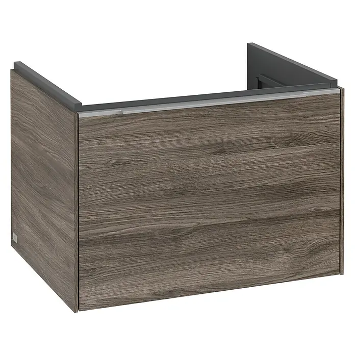 Villeroy & Boch Subway 3.0 Waschbeckenunterschrank - Stone Oak, Anzahl Schubladen: 1 Stk., Farbe Griff: Aluminium glänzend, B x T x H: 62,2 x 47,8 x 42,9 cm, Mit Beleuchtung - Holzfarbener Badunterschrank mit schlichtem Design. Der moderne Unterschrank bietet praktischen Stauraum im Badezimmer.