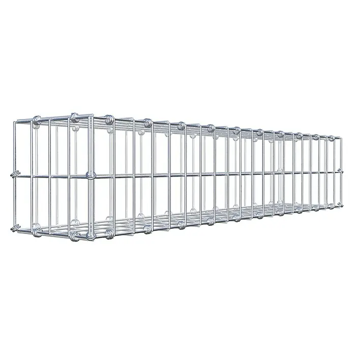 Gabiona Gabione - 100 x 20 x 20 cm, Maschenbreite: 5 cm, Maschenhöhe: 10 cm - Draufsicht auf einen Gabionenkorb aus verzinktem Drahtgeflecht, ideal für Landschaftsbau und Erosionsschutz. Robust und langlebig.