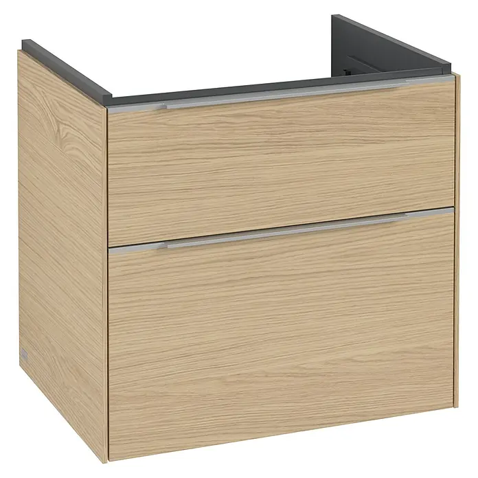 Villeroy & Boch Subway 3.0 Waschbeckenunterschrank - Nordik Oak, Anzahl Schubladen: 2 Stk., Farbe Griff: Aluminium glänzend, 62,2 x 47,8 x 57,6 cm - Der Unterschrank in Holzoptik mit zwei Schubladen und schlichten Griffen ist ein praktisches Möbelstück fürs Badezimmer.
