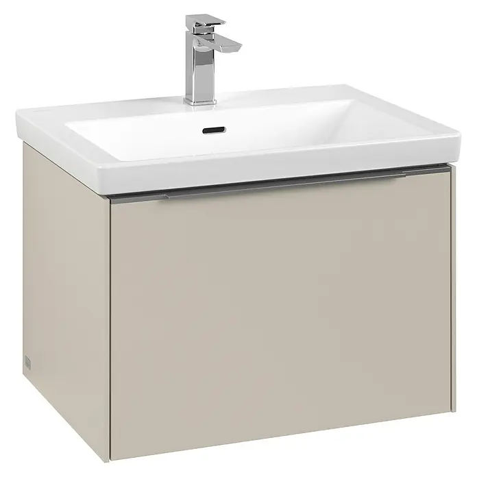 Villeroy & Boch Subway 3.0 Waschbeckenunterschrank - Cashmere Grey, Anzahl Schubladen: 1 Stk., Farbe Griff: Aluminium glänzend, B x T x H: 62,2 x 47,8 x 42,9 cm, Mit Beleuchtung - Modernes Waschbeckenunterschrank-Set mit Armatur, ideal für stilvolle Badezimmer. Die klaren Linien und die elegante Farbe verleihen dem Raum eine hochwertige Optik.