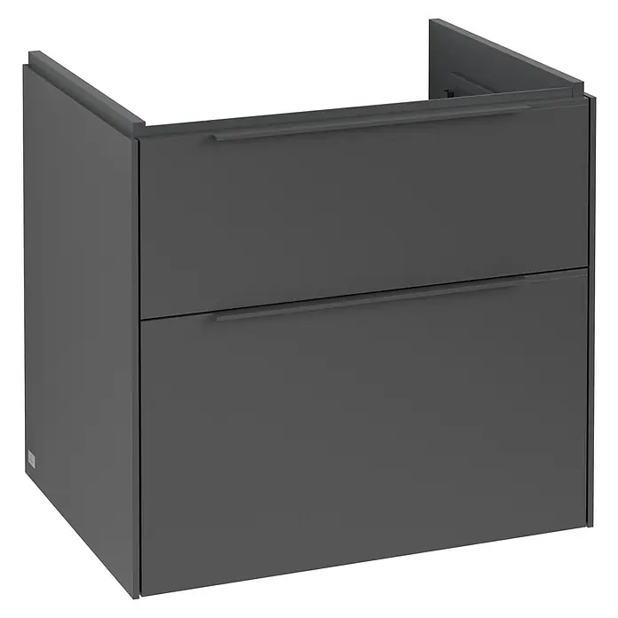 Villeroy & Boch Subway 3.0 Waschbeckenunterschrank - Graphite, Anzahl Schubladen: 2 Stk., Farbe Griff: Monochrom, 62,2 x 47,8 x 57,6 cm - Moderner Badezimmerschrank mit zwei Schubladen in dunkler Farbe. Praktische Aufbewahrungslösung für jedes Badezimmer.