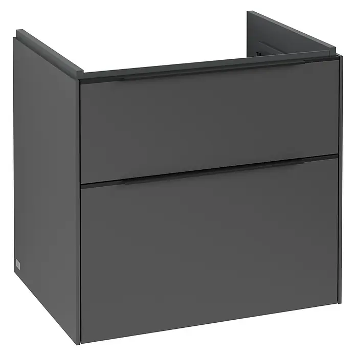 Villeroy & Boch Subway 3.0 Waschbeckenunterschrank - Graphite, Anzahl Schubladen: 2 Stk., Farbe Griff: Volcano Black, 62,2 x 47,8 x 57,6 cm - Moderner grauer Waschtischunterschrank mit zwei Schubladen. Das Badezimmermöbelstück bietet praktischen Stauraum im Badezimmer.