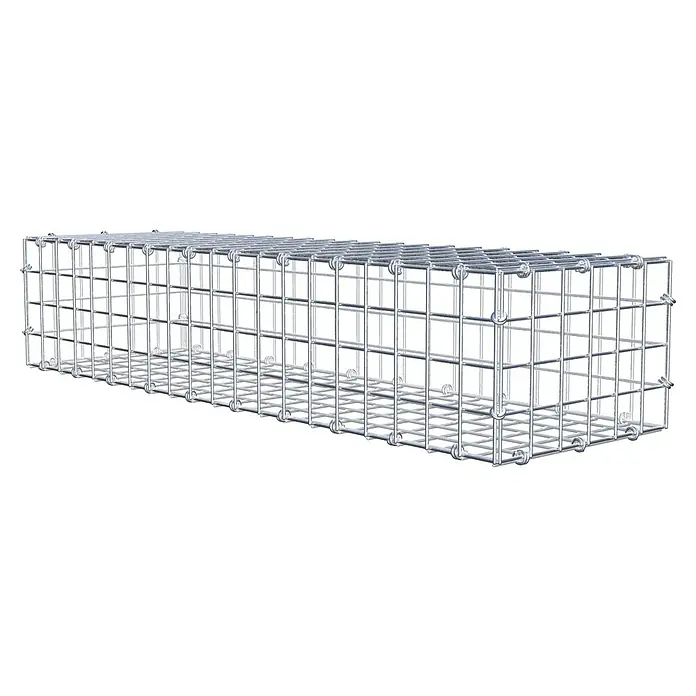 Gabiona Gabione - 100 x 30 x 20 cm, Maschenbreite: 5 cm, Maschenhöhe: 5 cm - Draufsicht auf einen Gabionen-Drahtkorb zur Befüllung mit Steinen oder anderen Materialien, ideal für den Landschaftsbau und zur Hangbefestigung.