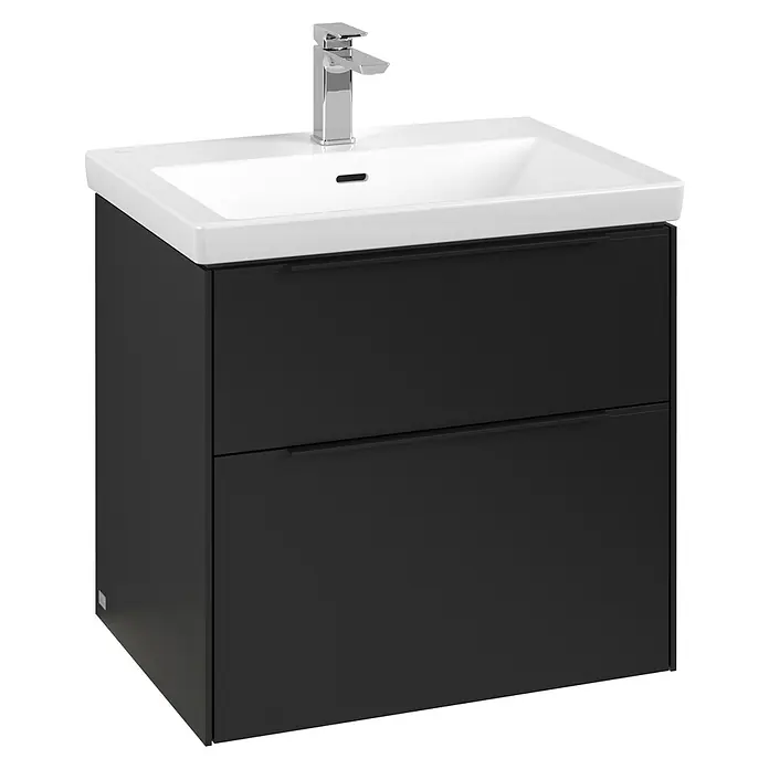 Villeroy & Boch Subway 3.0 Waschbeckenunterschrank - Volcano Black, Anzahl Schubladen: 2 Stk., Farbe Griff: Volcano Black, B x T x H: 62,2 x 47,8 x 57,6 cm, Mit Beleuchtung - Elegantes Badezimmer Waschbecken mit Unterschrank in dunkler Ausführung. Das moderne Design fügt sich nahtlos in jedes Badezimmer ein.