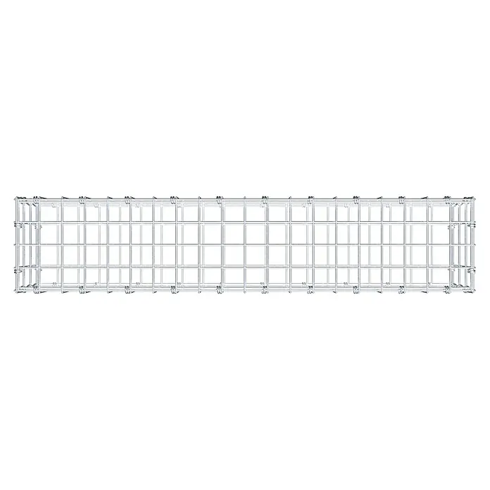 Gabiona Gabione - 100 x 20 x 30 cm, Maschenbreite: 5 cm, Maschenhöhe: 10 cm - Eine detaillierte Ansicht einer Gabionenstruktur, die aus einem robusten Drahtgitter besteht, ideal für Landschaftsbau und Erosionsschutz.