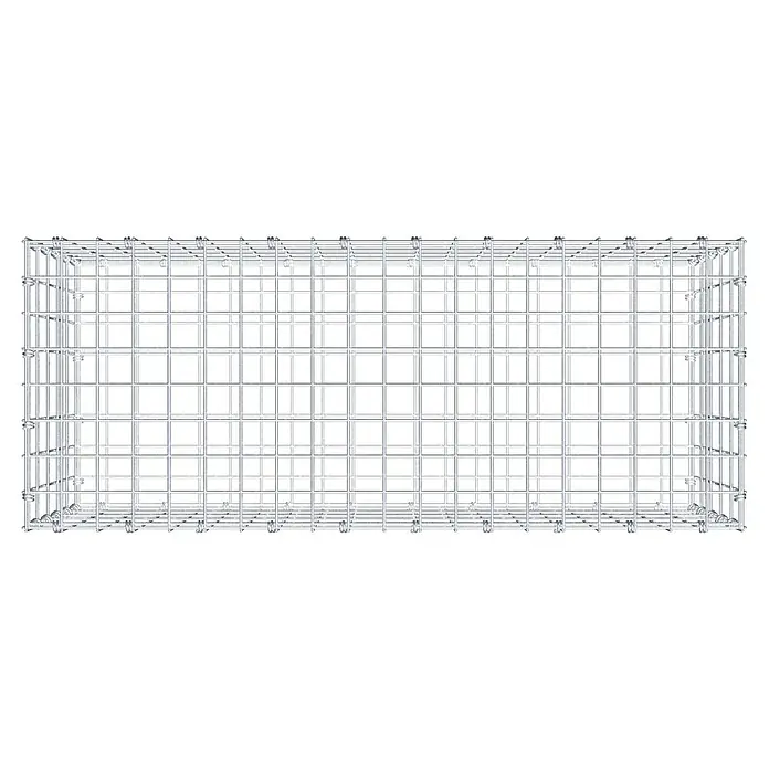 Gabiona Gabione - 100 x 40 x 50 cm, Maschenbreite: 5 cm, Maschenhöhe: 10 cm - Ein leeres, rechteckiges Gabionengitter aus silbernem Metalldraht, bereit für die Befüllung mit Steinen oder anderen Materialien.