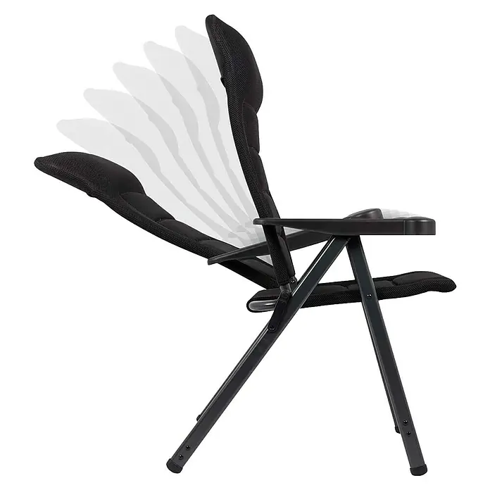 Crespo Campingstuhl Air-Deluxe - Aluminium, Rückenlehne verstellbar, Schwarz, B x T x H: 69 x 74 x 120 cm - Verstellbarer Relaxsessel in Schwarz, der Komfort und Entspannung bietet. Ideal für Garten, Terrasse oder zum Campen, mit verstellbarer Rückenlehne.