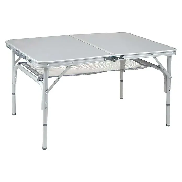 Bo-Camp Campingtisch Premium - L x B x H: 90 x 60 x 81 cm, Aluminium/MDF, Grau - Silberner Campingtisch mit verstellbaren Beinen und Netzablage. Ideal für Outdoor-Aktivitäten und Campingausflüge.