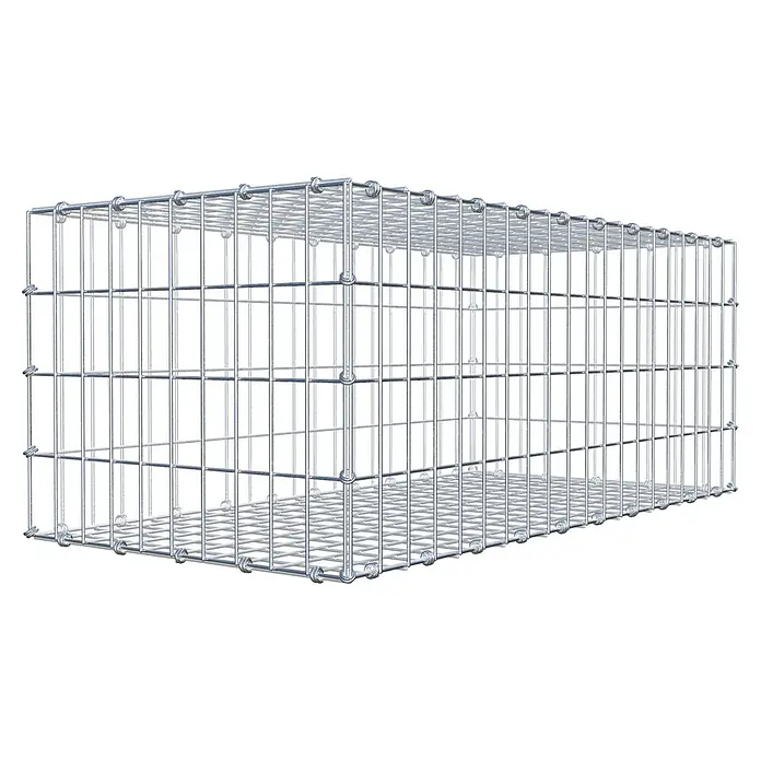 Gabiona Gabione - 100 x 50 x 40 cm, Maschenbreite: 5 cm, Maschenhöhe: 10 cm - Das Bild zeigt einen rechteckigen Gabionenkorb aus verzinktem Drahtgeflecht, ideal für den Garten- und Landschaftsbau.