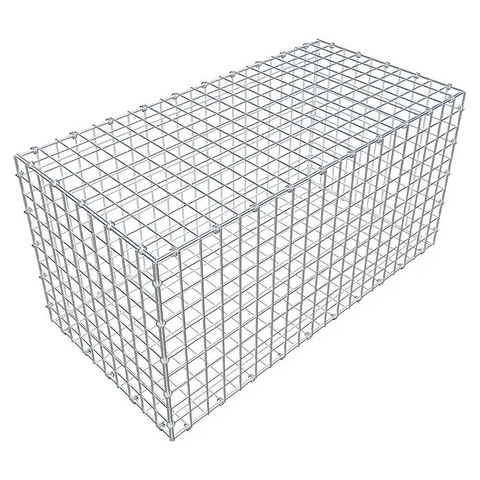 Gabiona Gabione - 100 x 50 x 50 cm, Maschenbreite: 5 cm, Maschenhöhe: 5 cm - Ein rechteckiger Gabionenkorb aus verzinktem Drahtgitter, ideal für den Garten- und Landschaftsbau. Er bietet Stabilität und Flexibilität für verschiedene Anwendungen.