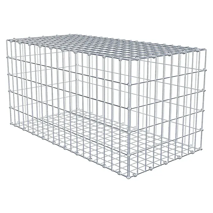 Gabiona Gabione - 100 x 50 x 50 cm, Maschenbreite: 5 cm, Maschenhöhe: 10 cm - Abbildung eines Gabionenkäfigs, einem Drahtgitterkorb für Steine, der für Landschaftsgestaltung und Bauprojekte verwendet wird.
