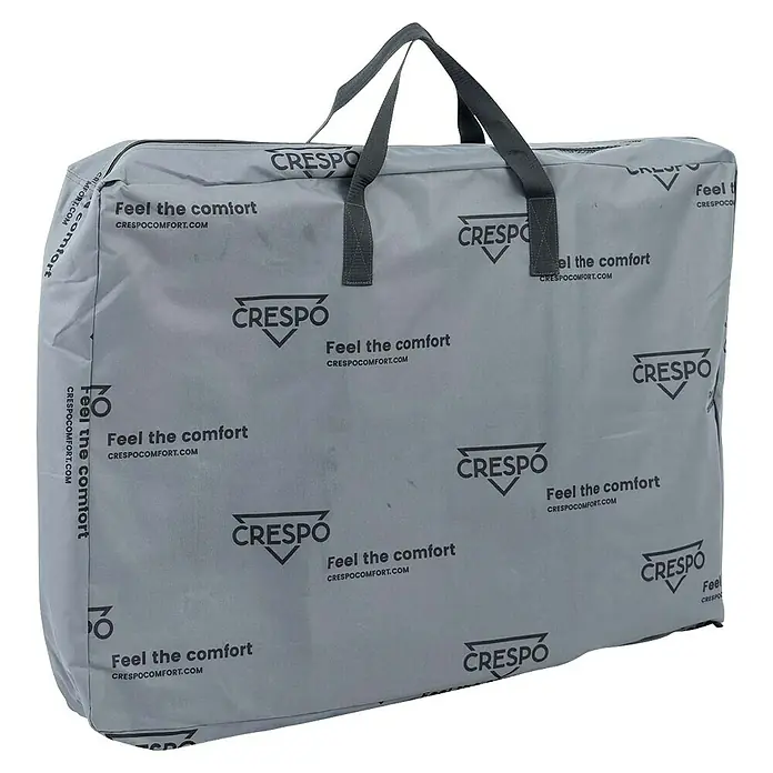 Crespo Relaxsessel Air Deluxe - L x B x H: 78 x 71 x 119 cm, Schwarz - Eine graue Tragetasche mit dem Aufdruck "Crespo Feel the comfort" und Tragegriffen.