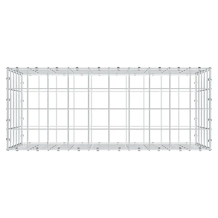 Gabiona Gabione - 100 x 40 x 50 cm, Maschenbreite: 10 cm, Maschenhöhe: 10 cm - Draufsicht auf einen Gabionenkorb aus verzinktem Stahldraht. Der Korb ist leer und bereit zur Befüllung mit Steinen oder anderen Materialien.