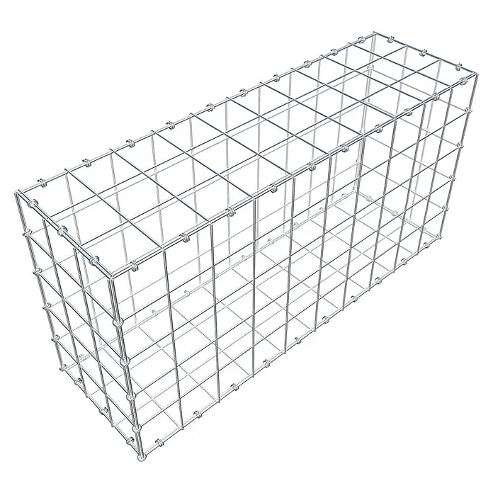 Gabiona Gabione - 100 x 30 x 50 cm, Maschenbreite: 10 cm, Maschenhöhe: 10 cm - Draufsicht auf einen leeren Gabionenkasten aus Drahtgeflecht, der sich ideal für Landschaftsbau- und Stützmauerprojekte eignet.