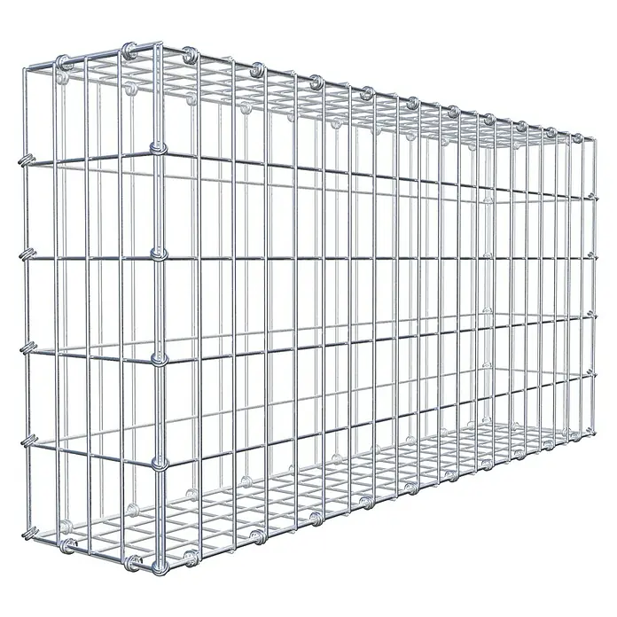 Gabiona Gabione - 100 x 20 x 50 cm, Maschenbreite: 5 cm, Maschenhöhe: 10 cm - Draufsicht eines leeren Gabionenkorbs aus Metalldraht.