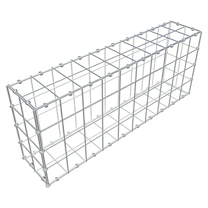 Gabiona Gabione - 100 x 20 x 40 cm, Maschenbreite: 10 cm, Maschenhöhe: 10 cm - Ansicht eines rechteckigen Gabionenkorbs aus verzinktem Drahtgeflecht für Garten- und Landschaftsbau.
