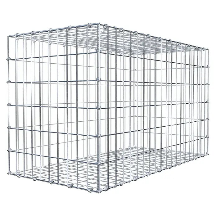 Gabiona Gabione - 100 x 50 x 60 cm, Maschenbreite: 5 cm, Maschenhöhe: 10 cm - Produktbild eines Gabionenkorbs aus Metallgitter, ideal für Gartengestaltung und Hangbefestigung. Robuste Bauweise für vielfältige Anwendungen im Außenbereich.