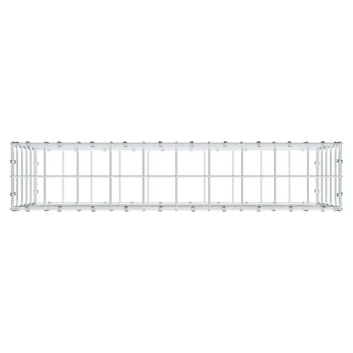 Gabiona Gabione - 100 x 20 x 50 cm, Maschenbreite: 10 cm, Maschenhöhe: 10 cm - Draufsicht eines rechteckigen, aus Metalldrähten gefertigten Auszugkorbs mit feinen Maschen und Hängevorrichtung.