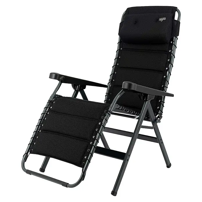 Crespo Relaxsessel Air Deluxe - L x B x H: 78 x 71 x 119 cm, Schwarz - Abbildung eines Crespo Relaxsessels mit gepolsterter, ergonomischer Formgebung und verstellbarer Rückenlehne. Ideal für Entspannung im Freien.