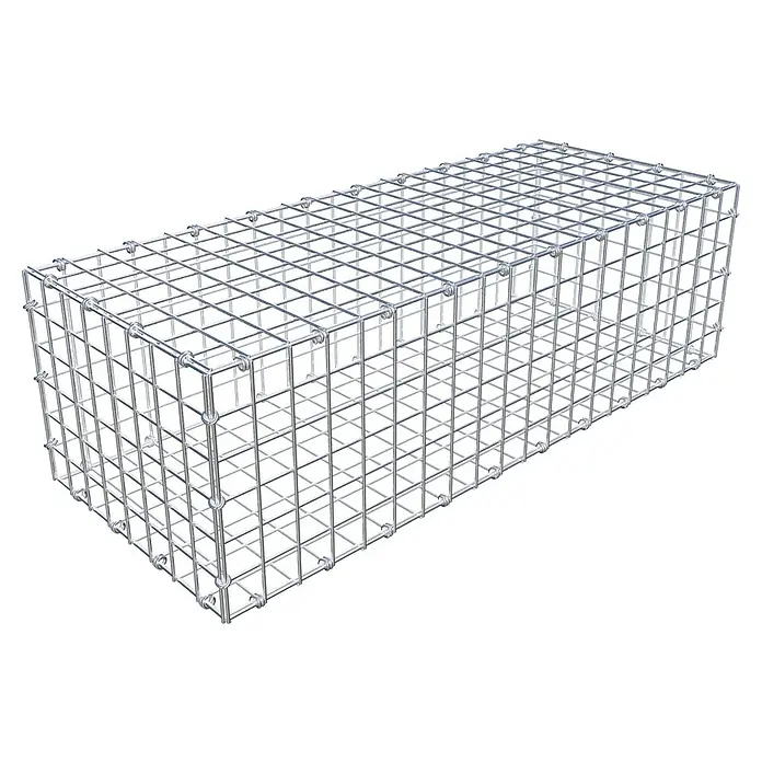 Gabiona Gabione - 100 x 40 x 30 cm, Maschenbreite: 5 cm, Maschenhöhe: 5 cm - Produktbild eines Gabionenkörbes, der aus einem stabilen Drahtgitter gefertigt ist und vielseitig im Garten- und Landschaftsbau eingesetzt werden kann.