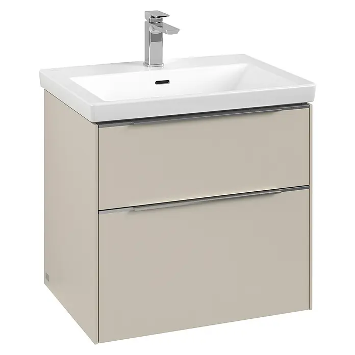 Villeroy & Boch Subway 3.0 Waschbeckenunterschrank - Cashmere Grey, Anzahl Schubladen: 2 Stk., Farbe Griff: Aluminium glänzend, B x T x H: 62,2 x 47,8 x 57,6 cm, Mit Beleuchtung - Ein moderner Waschtisch mit zwei Schubladen in einem neutralen Farbton, ideal für jedes Badezimmerdesign.