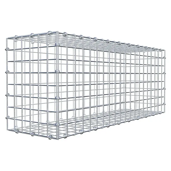 Gabiona Gabione - 100 x 30 x 40 cm, Maschenbreite: 5 cm, Maschenhöhe: 5 cm - Ein rechteckiger Gabionenkorb aus verzinktem Stahldrahtgitter, ideal für den Garten- und Landschaftsbau. Er ist leer und bereit zur Befüllung mit Steinen.
