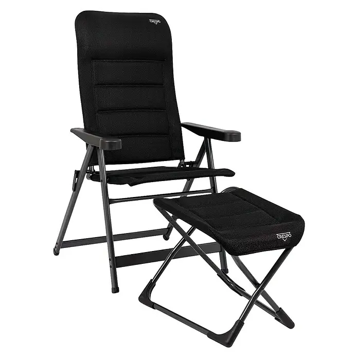 Crespo Fußhocker Air-Deluxe - B x T x H: 58 x 45 x 45 cm, Schwarz, Aluminium, Meshgewebe - Schwarzer Crespo-Campingstuhl mit Fußstütze für maximalen Komfort und Entspannung bei Outdoor-Aktivitäten. Ideal für Campingausflüge und Garten.