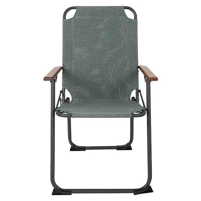 Bo-Camp Campingstuhl Bushwick M - Aluminium, Bambus, Grün, B x T x H: 52 x 60 x 90 cm - Abbildung eines grünen Klappstuhls mit Holzarmlehnen, ideal für Camping oder den Garten.