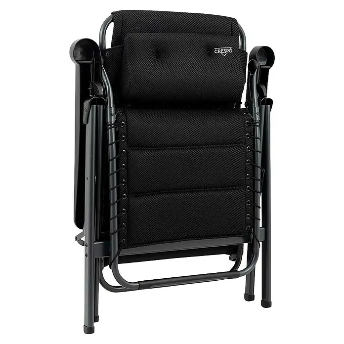 Crespo Sillón relax Air Deluxe II - L x An x Al: 78 x 71 x 119 cm, Negro - En la imagen se ve la silla relax Crespo con tapicería negra y estructura gris, ideal para relajarse al aire libre.