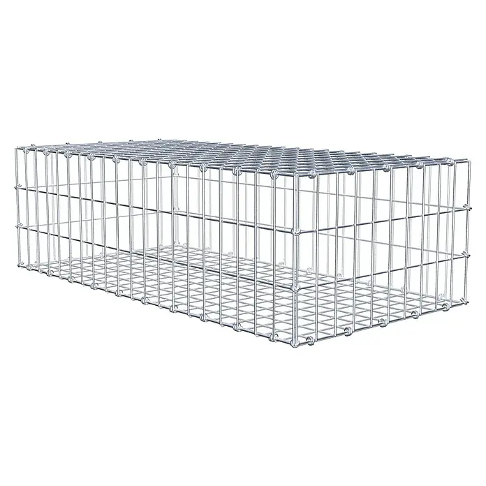 Gabiona Gabione - 100 x 50 x 30 cm, Maschenbreite: 5 cm, Maschenhöhe: 10 cm - Bild eines rechteckigen Gabionenkorbs aus verzinktem Drahtgeflecht, ideal für Gartenbau und Landschaftsgestaltung.