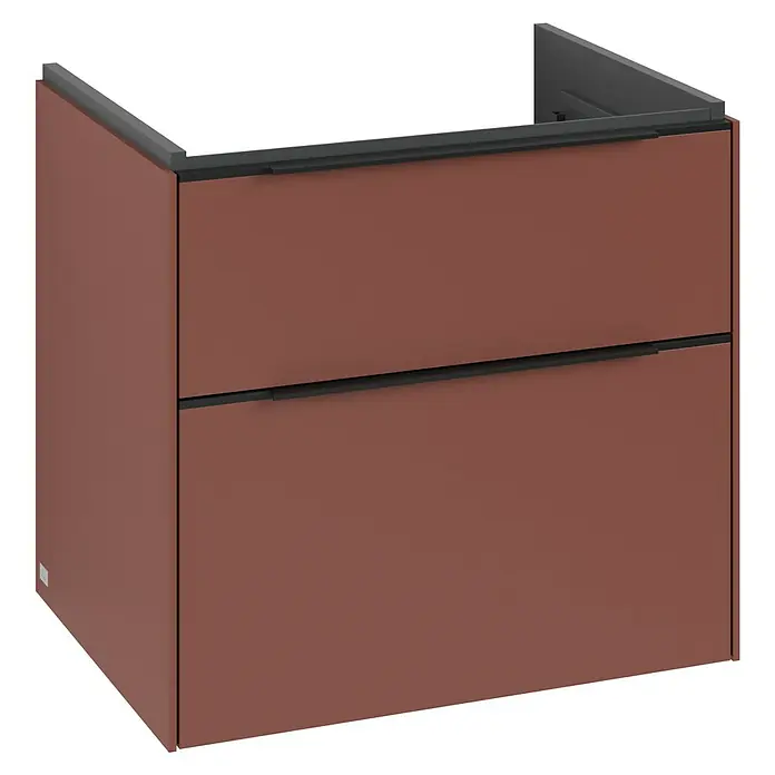 Villeroy & Boch Subway 3.0 Waschbeckenunterschrank - Wine Red, Anzahl Schubladen: 2 Stk., Farbe Griff: Volcano Black, B x T x H: 62,2 x 47,8 x 57,6 cm, Mit Beleuchtung - Elegantes Badezimmermöbel mit zwei Schubladen in einem warmen Braunton, ideal für moderne Bäder.