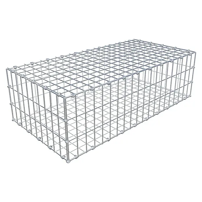 Gabiona Gabione - 100 x 50 x 30 cm, Maschenbreite: 5 cm, Maschenhöhe: 10 cm - Abbildung eines rechteckigen Gabionenkäfigs, der aus Drahtgitter besteht. Ideal für den Einsatz im Garten- und Landschaftsbau.