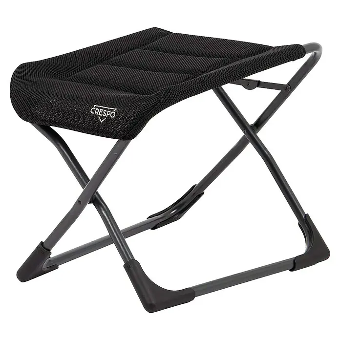 Crespo Fußhocker Air-Deluxe - B x T x H: 58 x 45 x 45 cm, Schwarz, Aluminium, Meshgewebe - Schwarzer Crespo Falthocker mit gepolsterter Sitzfläche und robustem Metallrahmen für Camping und Outdoor-Aktivitäten.