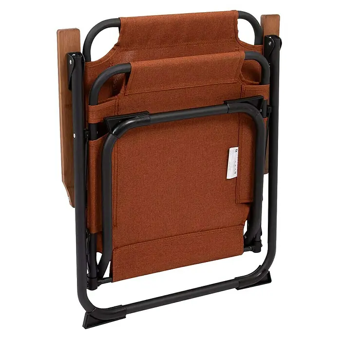 Bo-Camp Campingstuhl Bushwick M - Aluminium, Bambus, Orange, B x T x H: 52 x 60 x 90 cm - Zusammengeklappter Campingstuhl mit braunem Stoffbezug und schwarzem Metallrahmen für einfachen Transport und Lagerung.