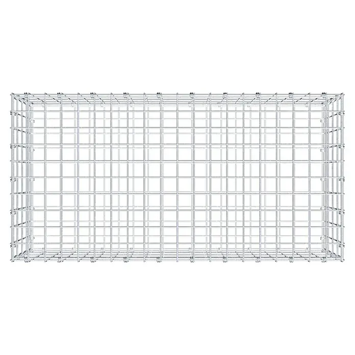 Gabiona Gabione - 100 x 50 x 40 cm, Maschenbreite: 5 cm, Maschenhöhe: 10 cm - Ein leeres Gabionengitter aus Metall, das für die Befüllung mit Steinen oder anderen Materialien zur Gartengestaltung bereitsteht.