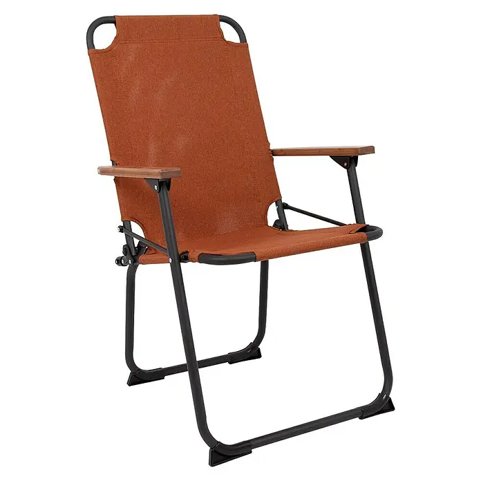 Bo-Camp Campingstuhl Bushwick M - Aluminium, Bambus, Orange, B x T x H: 52 x 60 x 90 cm - Komfortabler Campingstuhl mit braunem Stoffbezug und Armlehnen für entspannte Outdoor-Momente.