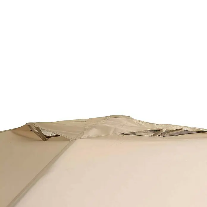 Bo-Camp Partyzelt - L x B x H: 370 x 370 x 239 cm, Beige, Stahl/Polyester - Nahaufnahme des oberen Teils eines beigen Pavillons mit Lüftungsöffnung, ideal für den Garten oder die Terrasse.