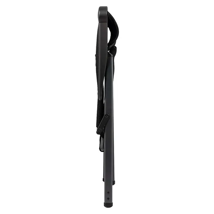Crespo Campingstuhl Air-Deluxe M - B x T x H: 69 x 74 x 119 cm, Schwarz, Aluminium, Meshgewebe - Die Abbildung zeigt einen zusammengeklappten, schwarzen Klappstock mit Trageschlaufe. Ideal für unterwegs, leicht und platzsparend.