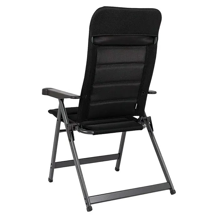 Crespo Campingstuhl Air-Deluxe - Aluminium, Rückenlehne verstellbar, Schwarz, B x T x H: 69 x 74 x 120 cm - Ein schwarzer, hoher Campingstuhl mit Armlehnen. Der Stuhl ist zusammenklappbar und hat eine gepolsterte Rückenlehne.