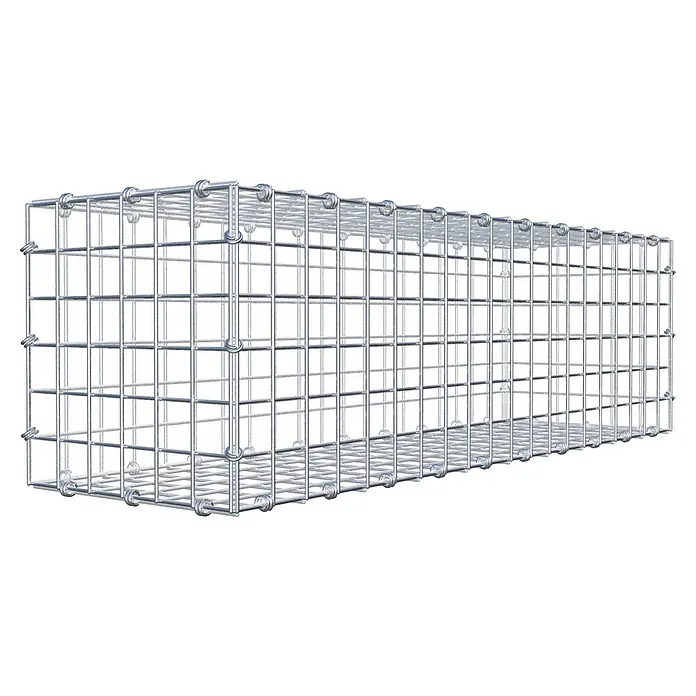 Gabiona Gabione - 100 x 30 x 30 cm, Maschenbreite: 5 cm, Maschenhöhe: 5 cm - Ein rechteckiger Gabionenkorb aus silberfarbenem Drahtgitter. Das robuste Metallgitter ist ideal für den Garten- und Landschaftsbau.