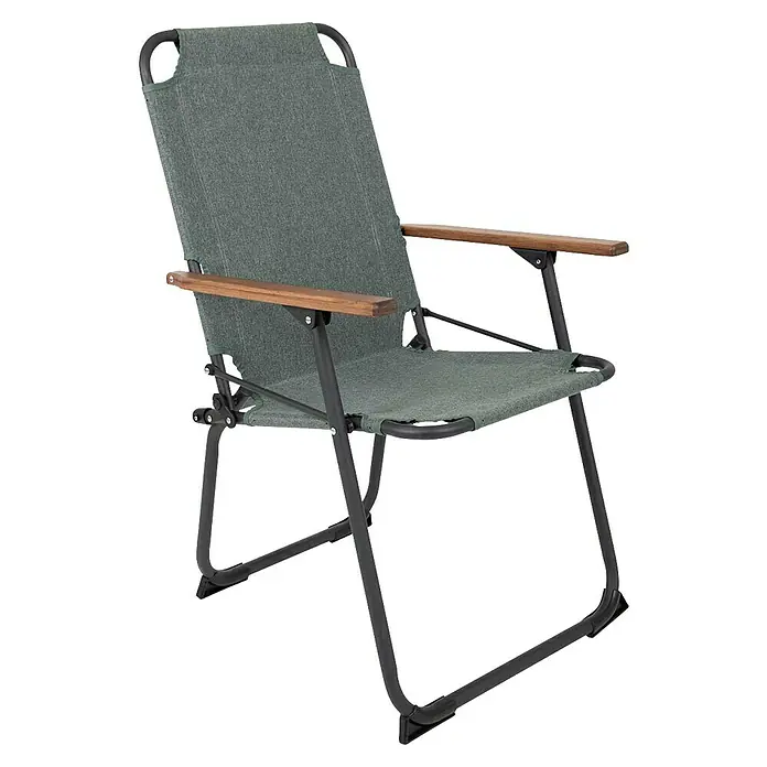 Bo-Camp Campingstuhl Bushwick M - Aluminium, Bambus, Grün, B x T x H: 52 x 60 x 90 cm - Dieser Klappstuhl bietet Komfort und Stil. Er ist mit einer robusten Textilbespannung und Armlehnen aus Holz ausgestattet.