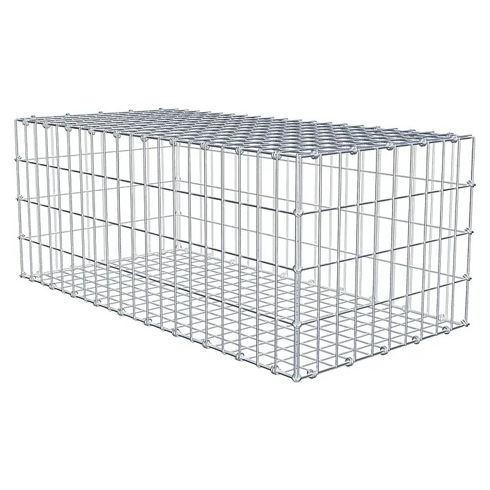 Gabiona Gabione - 100 x 50 x 40 cm, Maschenbreite: 5 cm, Maschenhöhe: 10 cm - Abbildung eines Gabionenkäfigs aus Drahtgeflecht. Das Drahtgeflecht ist silbern. Gabionen sind vielseitig einsetzbar im Garten- und Landschaftsbau.
