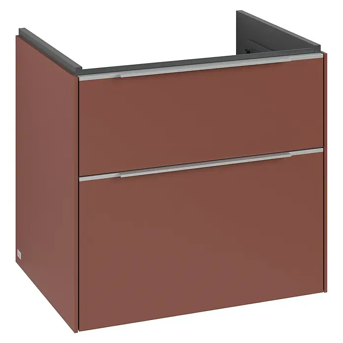 Villeroy & Boch Subway 3.0 Waschbeckenunterschrank - Wine Red, Anzahl Schubladen: 2 Stk., Farbe Griff: Aluminium glänzend, B x T x H: 62,2 x 47,8 x 57,6 cm, Mit Beleuchtung - Moderne, auburnfarbene Waschtischkonsole mit zwei Schubladen und stilvollen, horizontalen Griffen für ein elegantes Badezimmerdesign.