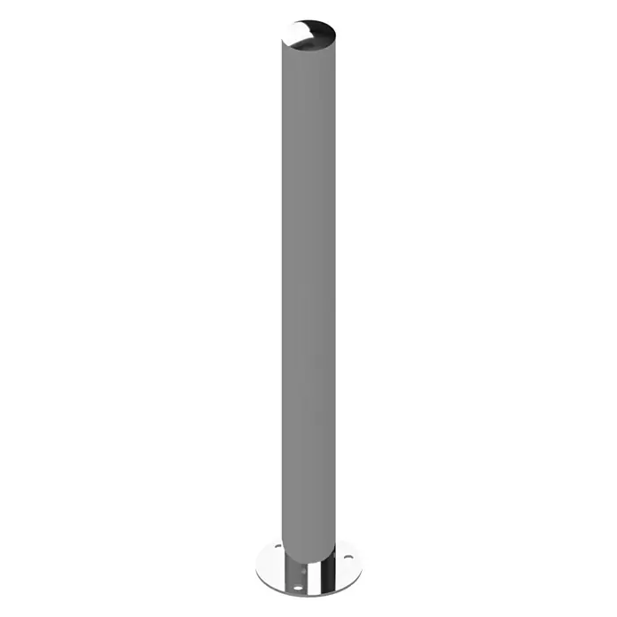 Schake Sperrpfosten - Ø x H: 76 x 900 mm, Edelstahl, Aufdübeln, Silber - Abbildung einer polierten Edelstahl-Sperrsäule zur Verkehrsleitung oder als dekoratives Element. Ihre glatte Oberfläche reflektiert das Licht elegant.