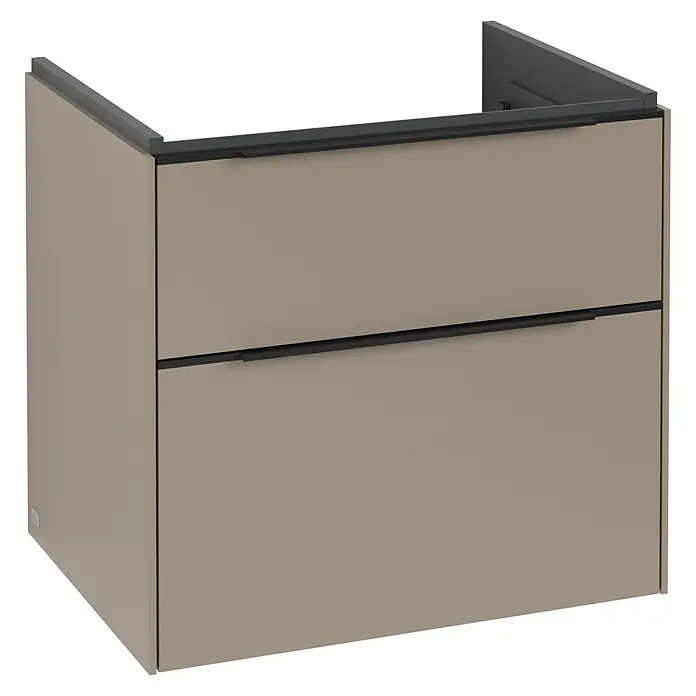 Villeroy & Boch Subway 3.0 Waschbeckenunterschrank - Taupe, Anzahl Schubladen: 2 Stk., Farbe Griff: Volcano Black, B x T x H: 62,2 x 47,8 x 57,6 cm, Mit Beleuchtung - Ein moderner Badezimmerschrank mit zwei Schubladen in einer eleganten taupefarbenen Ausführung. Die Schubladen sind mit dezenten Griffen versehen.