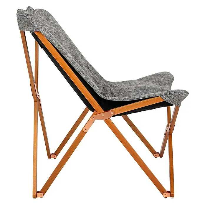 Bo-Camp Silla de camping Bloomsbury - An x Pr x Al: 75 x 87 x 96 cm, Gris/Marrón, Madera/tejido de poliéster - Silla plegable de tela gris y lona negra con estructura de madera clara y herrajes metálicos color cobre.
