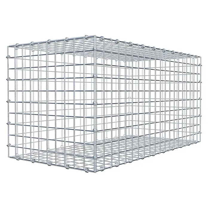Gabiona Gabione - 100 x 50 x 50 cm, Maschenbreite: 5 cm, Maschenhöhe: 5 cm - Ein rechteckiger Gabionenkorb aus Drahtgeflecht, ideal für Gartenbau und Landschaftsgestaltung, präsentiert ein modernes Design.