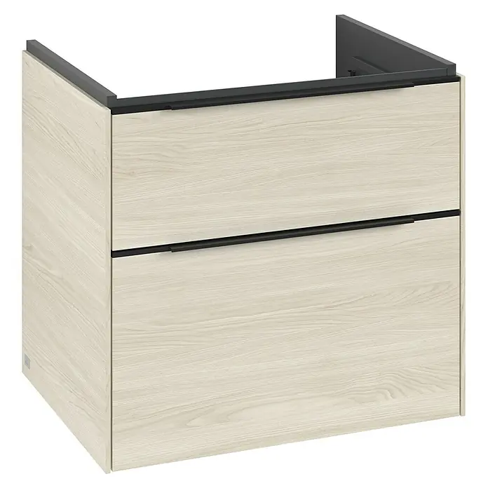 Villeroy & Boch Subway 3.0 Waschbeckenunterschrank - White Oak, Anzahl Schubladen: 2 Stk., Farbe Griff: Volcano Black, B x T x H: 62,2 x 47,8 x 57,6 cm, Mit Beleuchtung - Moderner Waschtischunterschrank in Holzoptik mit zwei Schubladen und schwarzen Griffen. Ideal für ein stilvolles Badezimmer.